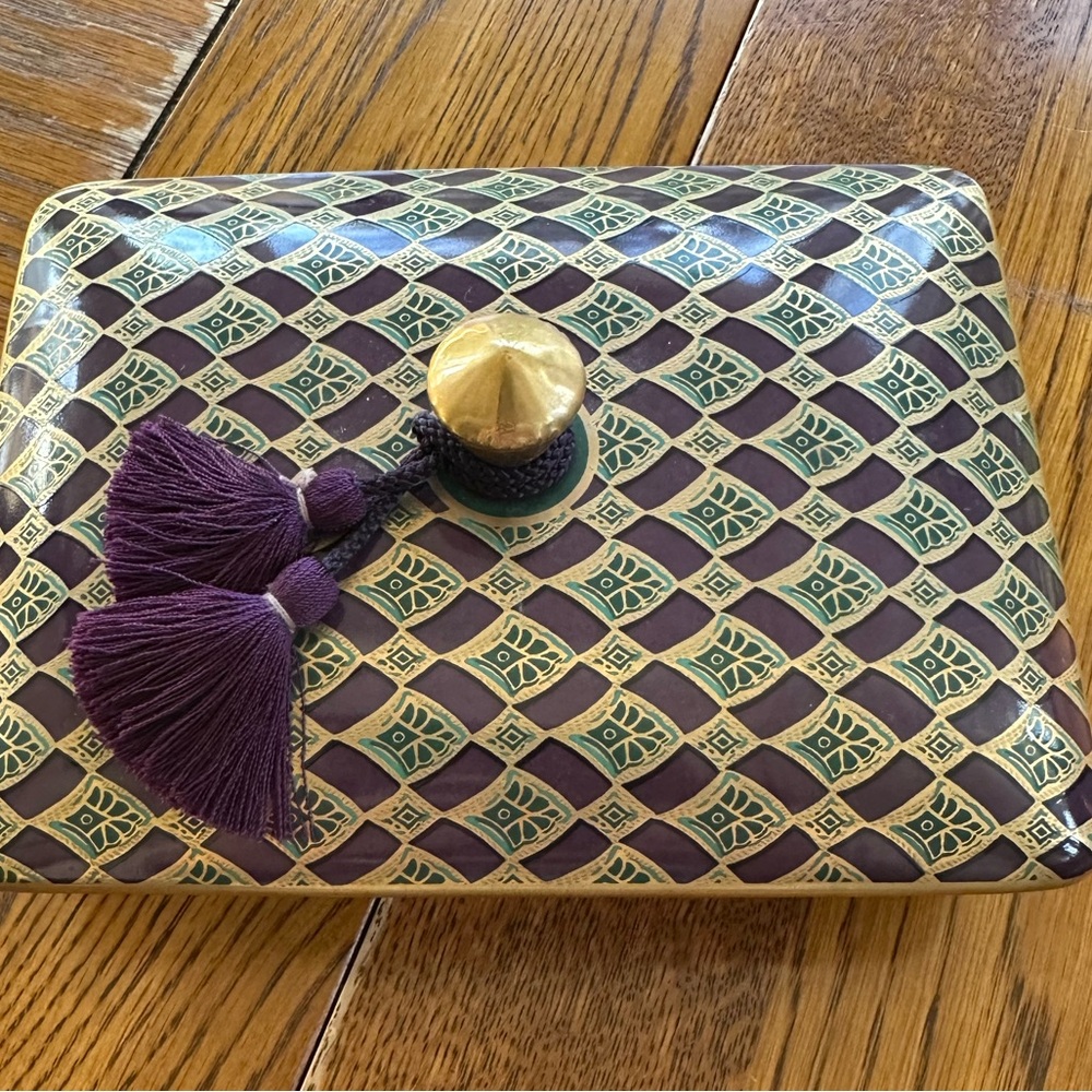 Vintage Nieman Marcus Porcelain Card Holder Gold, Royal Plum & Forest Green MINT